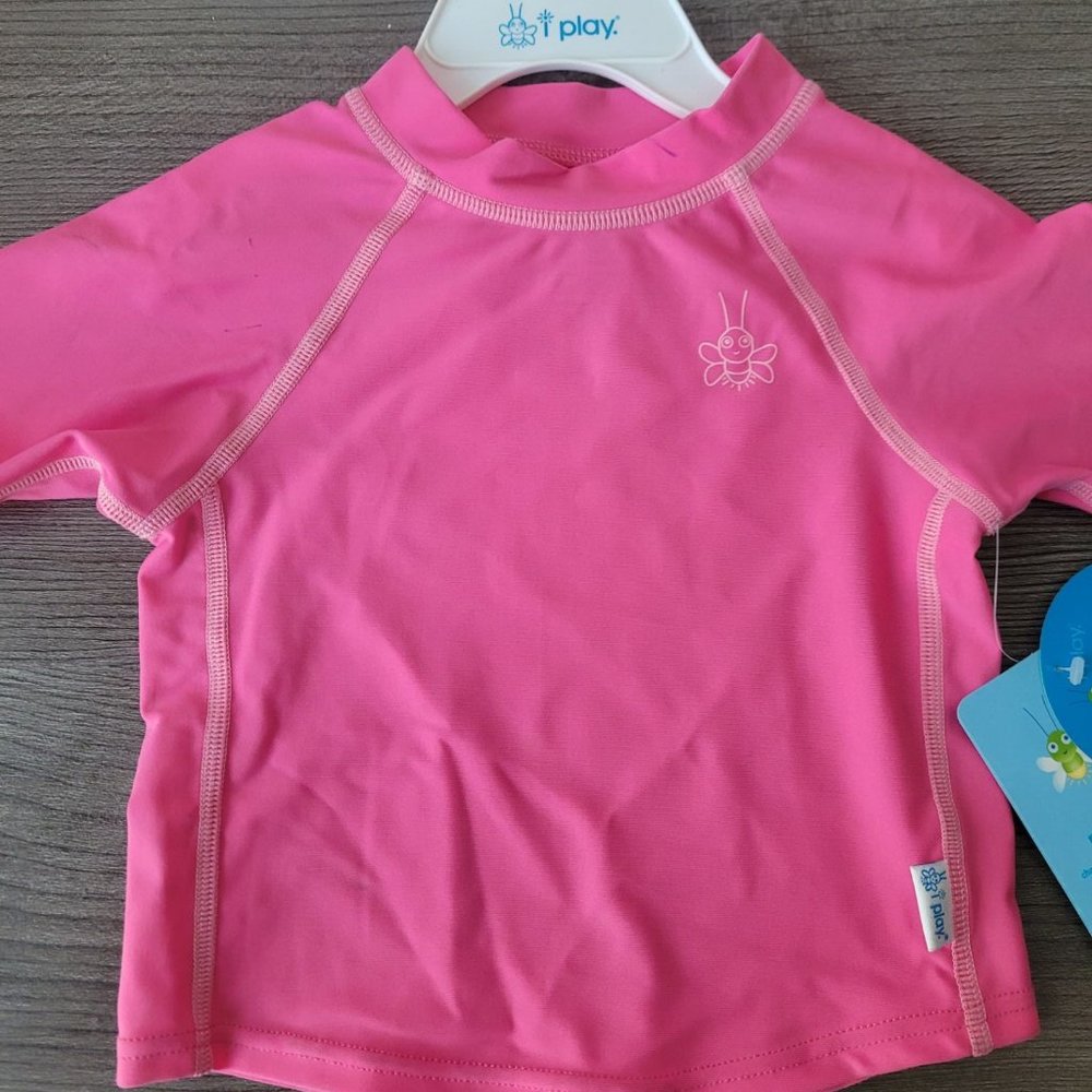 i play. Baby and Toddler Girl Short Sleeve Rashguard Swim Shirt,pink/ 12M